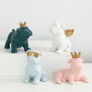 english bulldog love gold plated ceramic statues