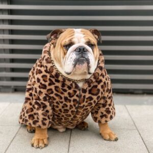 leopard english bulldog coat